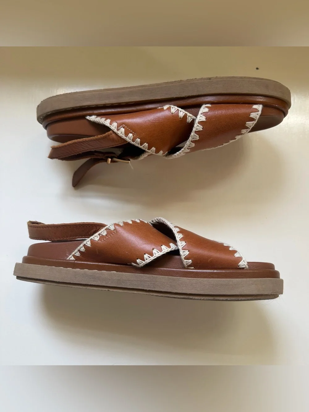 Alohas Marshmallow Leather Sandals Slingback Tan Size 7.5 Comfort